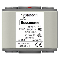 Предохранитель, 550 A, AC 690 В, size 2, 61x77x51 мм, aR, IEC UL Eaton FUSE 550A 690V 2GN/50 A