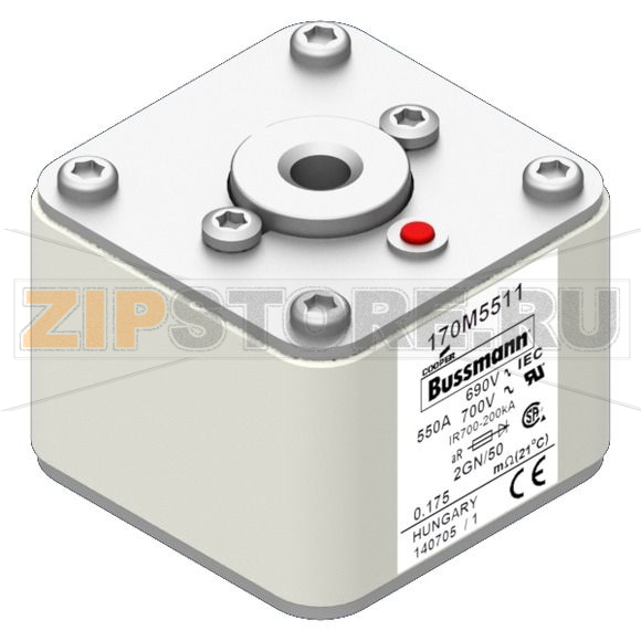 Предохранитель, 550 A, AC 690 В, size 2, 61x77x51 мм, aR, IEC UL Eaton FUSE 550A 690V 2GN/50 A 