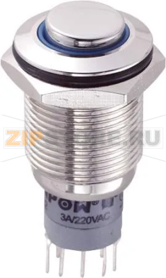 Кнопка антивандальная 250 В/AC, 3 А, 2 x вкл/вкл, с фиксацией, IP67, 1 шт TRU Components LAS2GQH-22ZE/B/12V/N/P 
