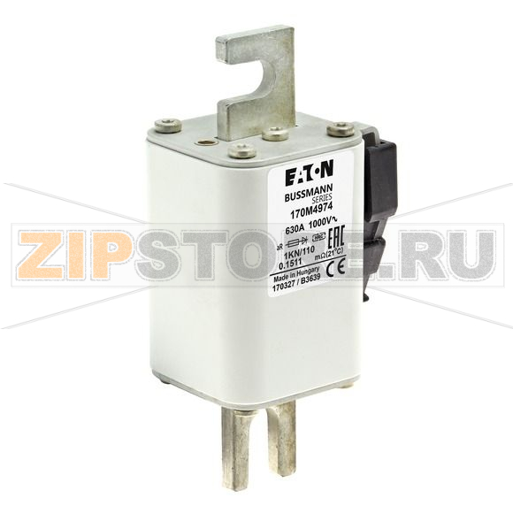 Предохранитель, 630 A, AC 1000 В, 125 кА, 1, 51x69x138 мм, aR, DIN, IEC Eaton FUSE 630A 1000V 1 