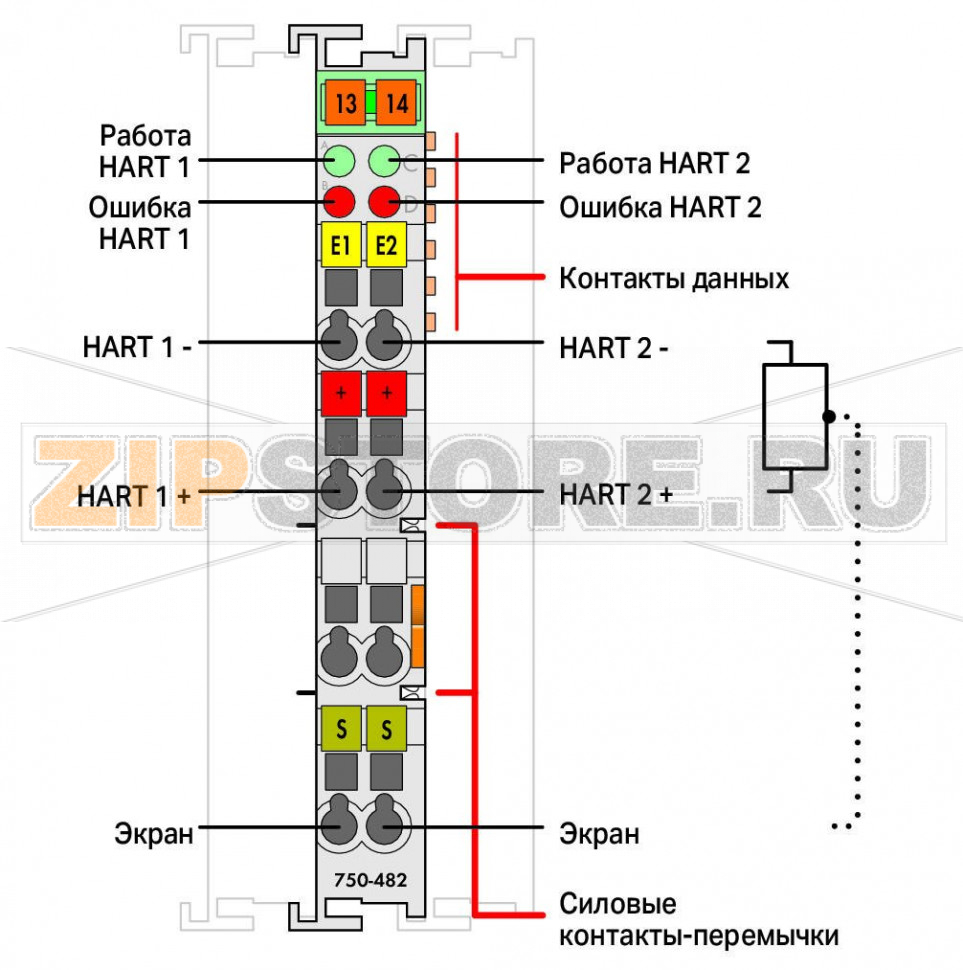 2 аналоговых ввода; 4-20 мА HART; Внешняя температура; - Wago 750-482/025-000 