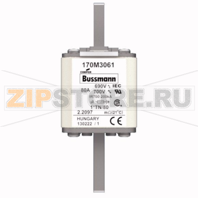 Предохранитель, 80 A, AC 690 В, 200 кА, DIN 1, 45x58x104 мм, aR, DIN, IEC Eaton FUSE 80A 690V 1 