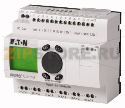Контроллер компактный, 24VDC, 12DI (4 AI), 6DO (R), 1AO, CAN, дисплей Eaton EC4P-222-MRAD1 