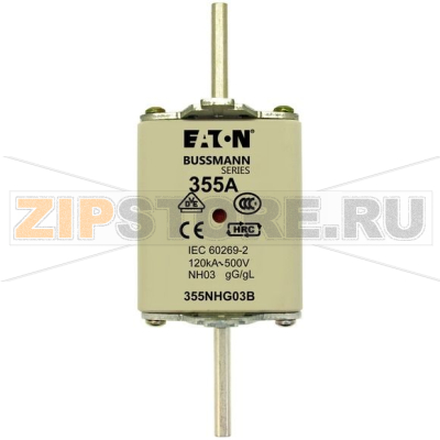 Предохранитель, 355 A, AC 500 В, 120 кА, NH03, gL/gG, IEC Eaton NH FUSE 355A 500V GG/GL SIZE 03 
