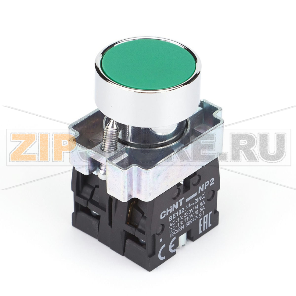Кнопка управления, 1НО+1НЗ, IP40, без подсветки, зеленая Chint NP2-BA35 