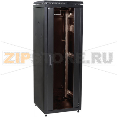 шкаф сетевой серии Linea N, 42U, 2050x600х800мм, полезная глубина: 700мм, стеклянная передняя дверь, глухая металлическая панель, ручка с замком, защита IP20, чёрный, поставляется в разобранном виде 