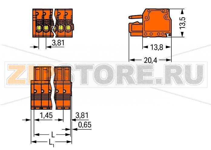 MCS MINI 1-проводниковая розетка; 100% защита от неправильного подсоединения; нажимная кнопка; 1,5; Шаг контактов 3,81 мм; 2-пол.; 1,50 mm?; оранжевые Wago 2734-202 