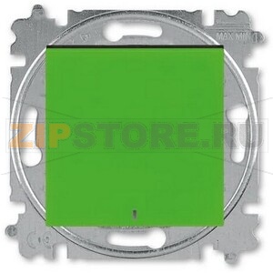 Выключатель кнопочный, одноклавишный, с подсветкой, зелёный/дымчатый чёрный ABB 2CHH599147A6067 