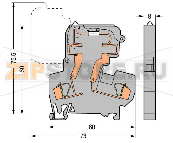 2-conductor fuse terminal block; with pivoting fuse holder; for 5 x 20 mm miniature metric fuse; with blown fuse indication by neon lamp; 230 V; for DIN-rail 35 x 15 and 35 x 7.5; 4 mm; CAGE CLAMP®; 4,00 mm; gray Wago 281-611/281-417 Примечание:Terminating Aluminum ConductorsWAGO spring clamp terminal blocks are suitable for solid aluminum conductors up to 4 mm?/12 AWG if WAGO “Alu-Plus” Contact Paste is used for termination.“Alu-Plus” Contact Paste Advantages:Automatically destroys the oxide film during clamping.Prevents fresh oxidation at the clamping point.Prevents electrolytic corrosion between aluminum and copper conductors (in the same terminal block).Provides long-term protection against corrosion....