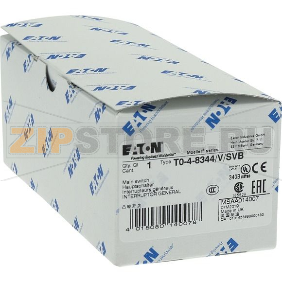 Переключатель вкл/выкл, T0, 20 A, 4 модуль, 8-полюсн Eaton T0-4-8344/IVS 