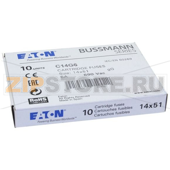Предохранитель, 6 A, AC 690 В, 80 кА, 14x51 мм, gL/gG, IEC Eaton CYLINDRICAL FUSE 14x51 6A GG 6 