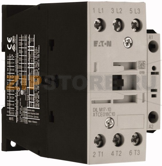 Контактор 18 А, 400В (АС), 1 НО доп. контакт, категория AC-3, AC-4 Eaton DILM17-10(400V50HZ, 440V60HZ) 