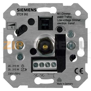 ДИММЕР ЭЛЕКТРОНН.ТРАНСФОРМ. R, C W. НАЖИМН. ON/OFF SWITCH, FM 230V 50-60HZ, 20-315W SCREW TERMINALS F. CLAW AND SCREW FIXING Siemens 5TC8262 