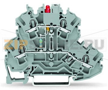 Компонентная клемма; двухуровн.; красный светодиод; тока; для DIN-рейки 35 x 15 и 35 x 7,5; 2,5 мм?; Push-in CAGE CLAMP®; 2,50 mm?; серые Wago 2002-2221/1000-434 