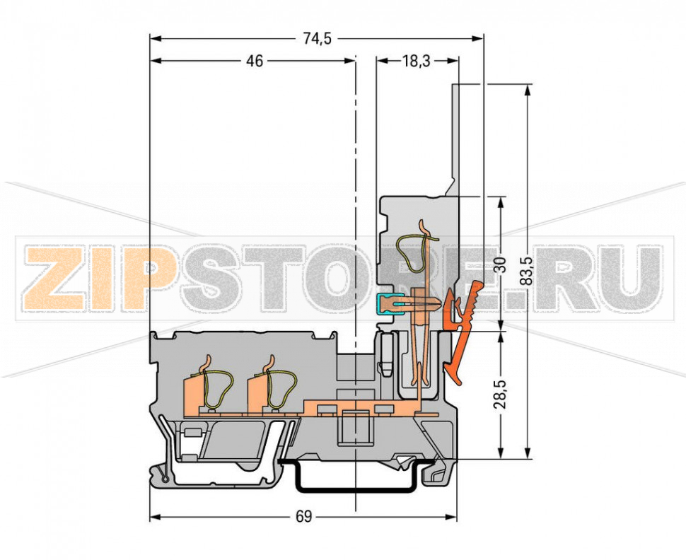2-проводные / 1-контактные базовые клеммы; для DIN-рейки 35 x 15 и 35 x 7,5; 4 mm; CAGE CLAMP®; 4,00 mm; серые Wago 769-251 