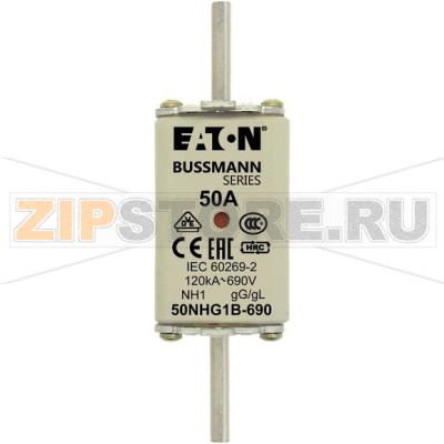 Предохранитель, 50 A, AC 690 В, 120 кА, NH1, gL/gG, IEC Eaton NH FUSE 50AMP 690V gG SIZE 1 