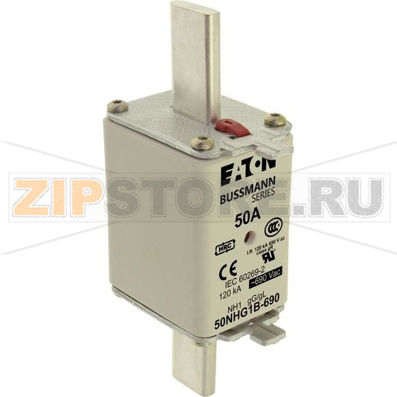 Предохранитель, 50 A, AC 690 В, 120 кА, NH1, gL/gG, IEC Eaton NH FUSE 50AMP 690V gG SIZE 1 