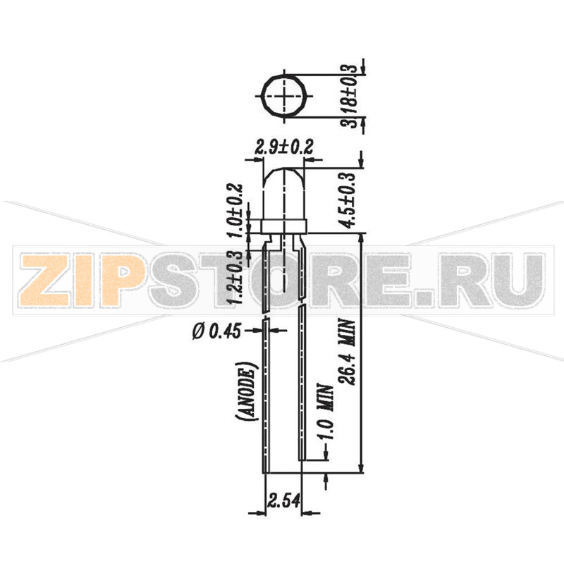 Светодиод круглый, зеленый, 3 мм, 2500 мкд, 30°, 20 мА, 3.5 В Everlight Opto 264-7SUGC/S400-A4 