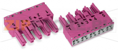 Разъем; 5-пол.; Код. B; 4,00 mm; розовые Wago 770-285 Protected against mismating and maintenance-freePush-in CAGE CLAMP® spring pressure connection technology allows solid conductors to be simply pushed into a unit.Two wire connections per pole for loops or bridgesAdditional variable coding is possible.Components can be clearly printed on and color-coded to meet custom requirements....