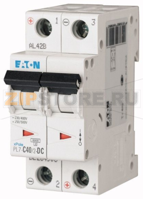 Выключатель автоматический 40А, кривая откл. C, 2 полюса, откл. способ. 6 кА Eaton PL7-C40/2-DC 