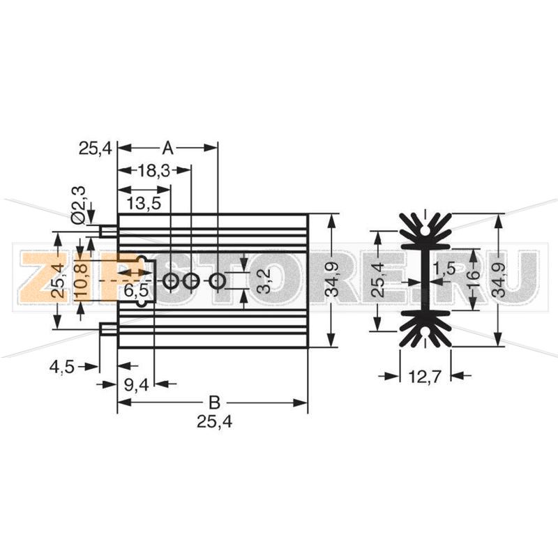 Радиатор мини 11 K/Вт, 34.9х38.1х12.7 мм, для ТО 220, SOT 32 Fischer Elektronik SK 104 38,1 STS 
