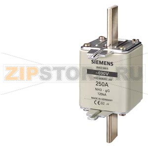 ПЛАВКАЯ ВСТАВКА НИЗКОВОЛЬТНАЯ GL/GG С НЕИЗОЛИРОВАННЫМИ ВЫСТУПАМИ ДЛЯ МОНТ./ДЕМОНТ. ТИПОРАЗМЕР 3, Iном.=335A, Uном.=690В Siemens 3NA3354-6 