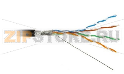 Hyperline FUTP4-C5E-S24-OUT-PE-BK-500 (FTP4-C5E-SOLID-OUTDOOR-40-500) (500м) Кабель витая пара, экранир. F/UTP, кат. 5e, 4 пары (24AWG), одножильный (solid), экран - фольга, внешний, PE, -40°C–+60°C, черный-гарантия: 15 лет компонентная 