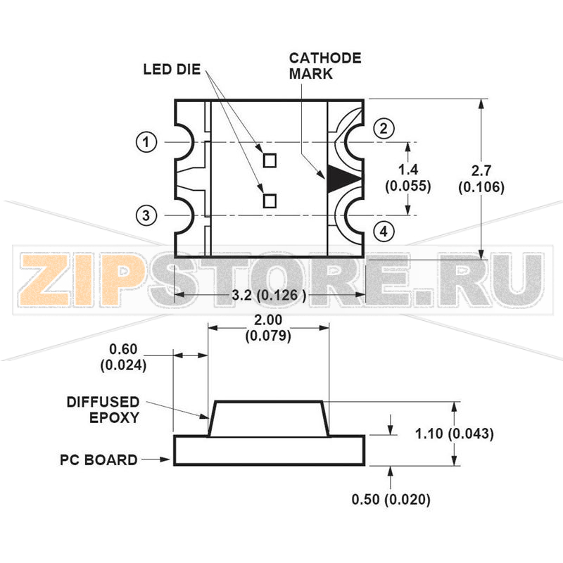 Светодиод 10 мкд, 15 мкд, SMD, красный, зеленый, 170°, 20 мА, 2.1 В, 2.2 В Avago Technologies HSMF-C155 