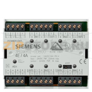 AS-ИНТЕРФЕЙС F90 4I/40 ПРИКЛАДНОЙ МОДУЛЬ, IP20 4X1 ВХОД 200MA PNP, 4X1 ЭЛЕКТРОННЫЙ ВЫХОД DC 24V, 1A ВИНТОВЫЕ КОНТАКТЫ, ВНЕШНЕЕ ПИТАНИЕ ЧЕРЕЗ ВИНТОВЫЕ КОНТАКТЫ Siemens 3RG9002-0DB00 