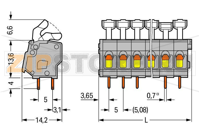 PCB terminal block; push-button; 2.5 mm; Pin spacing 5/5.08 mm; 3-pole; suitable for Ex-e applications; CAGE CLAMP®; commoning option; 2,50 mm; light gray Wago 257-453/000-009/999-950 Клеммные колодки с зажимами CAGE CLAMP®, монтаж с помощью нажимных кнопокУстановите шаг контактов в мм или дюймах либо сжав клеммные колодки плотнее, либо разделяя ихИдеальны для монтажа в полевых условиях благодаря простоте использования при помощи нажимных кнопокУдобный монтаж без использования инструментов...