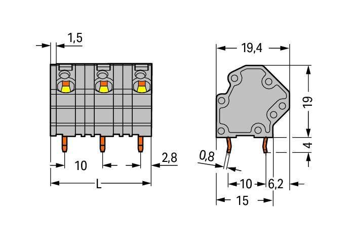Клемма на печатную плату; 4 mm; Шаг контактов 10 мм; 11-пол.; CAGE CLAMP®; 4,00 mm; серые Wago 745-3211 Клеммные колодки с соединением CAGE CLAMP®, монтаж проводников при помощи отверткиТакже доступны с аттестацией Ex eТакже возможна экономия места путем размещения 2 клеммных колодок друг за другомИндивидуальные сочетания цветовДвойные выводы по пайку для высокого уровня механической стабильностиИнтегрированный диагностический отвод...