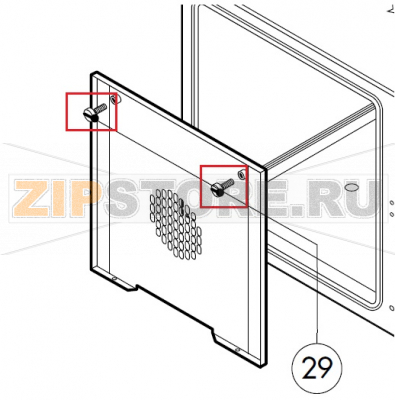 Fan guard panel assembly Lainox MVE051P                     Fan guard panel assembly Lainox MVE051PЗапчасть на сборочном чертеже под номером: 29Название запчасти на итальянском языке языке: Fan guard panel assembly Lainox MVE051P
