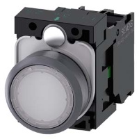 КНОПКА С ПОДСВЕТКОЙ, 22MM, КРУГЛАЯ,  ПЛАСТИК С МЕТАЛЛИЧЕСКИМ ФРОНТАЛЬНЫМ КОЛЬЦОМ, БЕЛАЯ, ПЛОСКАЯ КНОПКА, КОНТАКТЫ МГНОВЕННОГО ДЕЙСТВИЯ, С ДЕРЖАТЕЛЕМ, 1NO, МОДУЛЬ ПОДСВЕТКИ С ИНТЕГРИРОВАННЫМ СВЕТОДИОДОМ 230V AC, ВИНТОВЫЕ КЛЕММЫ, С ГРАВИРОВКОЙ ЛАЗЕРОМ, SYMB