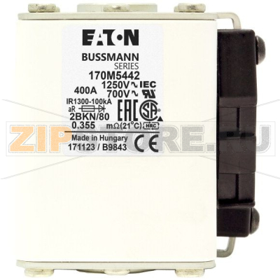 Предохранитель, 450 A, AC 1250 В, size 2, 61x77x81 мм, aR, UL, IEC Eaton FUSE 450A 1250V 2BKN/8 