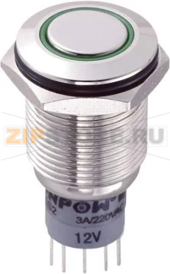 Кнопка антивандальная 250 В/AC, 3 А, 2 x вкл/вкл, с фиксацией, IP67, 1 шт TRU Components LAS2GQF-22ZE/G/12V/N/P 