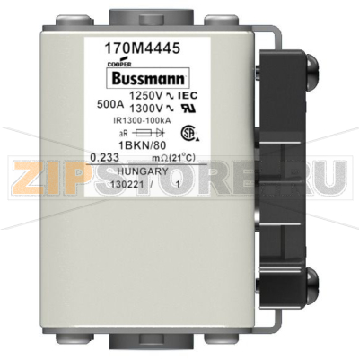 Предохранитель, 500 A, AC 1250 В, 100 кА, size 1, 53x69x80 мм, aR, IEC UL Eaton FUSE 500A 1250 