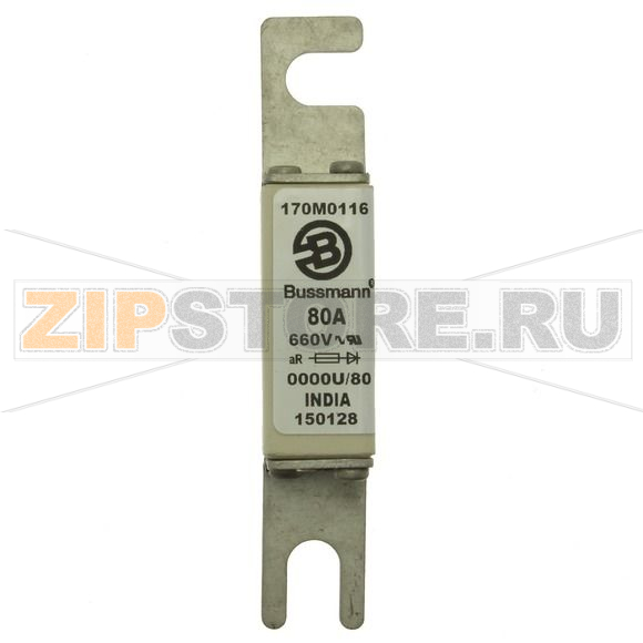 Предохранитель, 80 A, AC 660 В, 200 кА, size 0000, 18x19x100 мм, aR, UL Eaton FUSE 80A 660V 000 