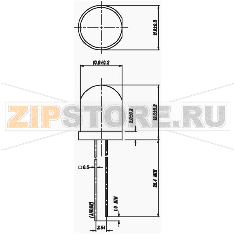 Светодиод круглый, зеленый, 10 мм, 32 мкд, 10°, 20 мА, 2 В Everlight Opto 363SYGD/S530-E2 