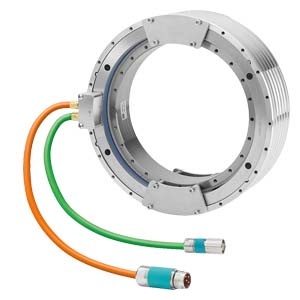 SIMOTICS T высокомоментный электродвигатель; components 3-phase synchronous motor; external cooling jacket; tangential cable outlet; power cable 0.5m with connector size 1; signal cable 0.5m with M17 connector; diameter 310 mm; Length 190 mm; max. torque 