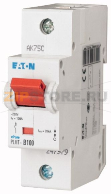 Выключатель автоматический 100А, кривая откл. D, 1 полюс, откл. способ. 20 кА Eaton PLHT-D100 
