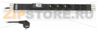 Hyperline SHT19-3SH-2IEC-B-2.5EU Блок розеток для 19'' шкафов, горизонтальный, с автоматическим выключателем, 3 x Schuko (16A) + 2 x IEC 320 C13 (16A), кабель питания 2.5 м с вилкой Schuko, 482.6 мм x 44.4 мм x 44.4 мм (ДхШхВ)
