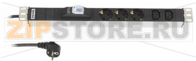 Hyperline SHT19-3SH-2IEC-B-2.5EU Блок розеток для 19&#039;&#039; шкафов, горизонтальный, с автоматическим выключателем, 3 x Schuko (16A) + 2 x IEC 320 C13 (16A), кабель питания 2.5 м с вилкой Schuko, 482.6 мм x 44.4 мм x 44.4 мм (ДхШхВ) 