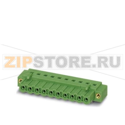 Ответная часть разъема Phoenix Contact IC 2,5/13-GF-5,08 Номинальный ток: 12 А, Расчетное напряжение (III/2): 320 В, Полюсов: 13, Размер шага: 5,08 мм, Цвет: зеленый, Поверхность контакта: олово, Монтаж: пайка.Минимальный заказ: 50 шт.Упаковка: 50 шт.