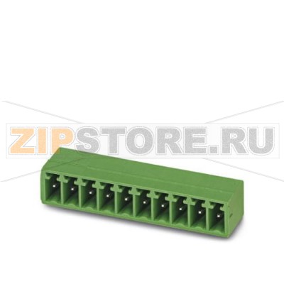 Ответная часть разъема Phoenix Contact MC 1,5/20-G-3,5 Номинальный ток: 8 А, Расчетное напряжение (III/2): 160 В, Полюсов: 20, Размер шага: 3,5 мм, Цвет: зеленый, Поверхность контакта: олово, Монтаж: пайка.Минимальный заказ: 50 шт.Упаковка: 50 шт.