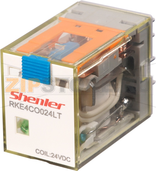 Реле миниатюрное (4CO), 5A, DC 24V с LED индикацией, диодом +A1/-A2 и кнопкой тест Shenler RKE4CO024LTD1 