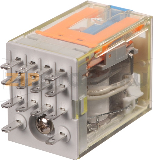 Реле миниатюрное (4CO), 5A, DC 24V с LED индикацией, диодом +A1/-A2 и кнопкой тест Shenler RKE4CO024LTD1 