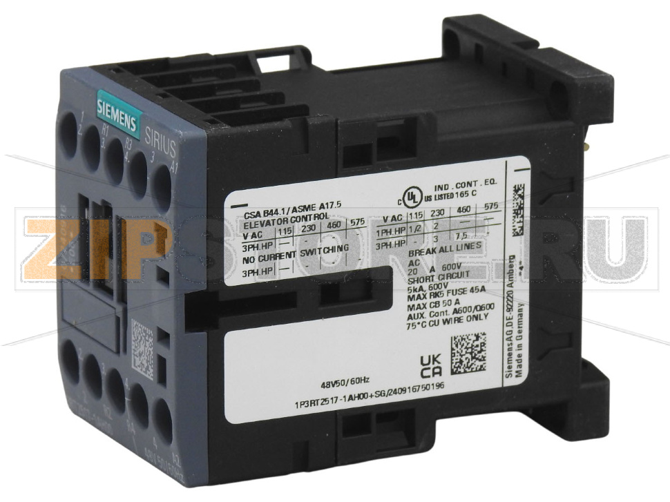 Силовой контактор, AC-3 12 A, 5,5 кВт/400 В 2 НО + 2 НЗ 48 В AC, 50/60 Гц 4-полюсн. Типоразмер S00 винтовой зажим Siemens 3RT2517-1AH00 