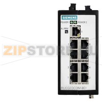 Компактный коммутатор i801 для особых условий эксплуатации, шифрование 128-бит, 8 медных 100Мбит/с портов, 1 оптический или медный гигабитный порт, опционально управляемый или неуправляемый. Siemens 6GK6008-1AS20-0...