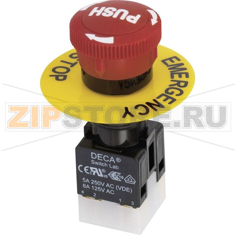 Кнопка аварийной остановки 250 В/AC, 5 А, IP65, 1 шт DECA ADA16E6-R22-D10R 