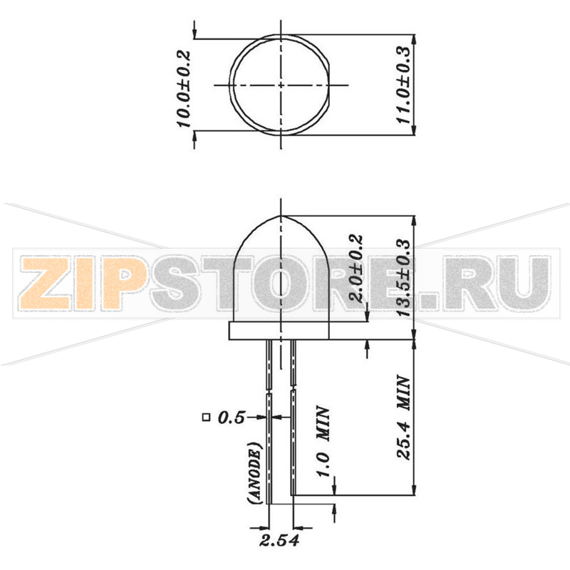 Светодиод круглый, синий, 10 мм, 3200 мкд, 10°, 20 мА, 3.4 В Everlight Opto 1363-2SUBC/C470/S400-A4 